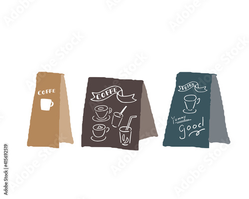 カフェのチョークアート風店頭看板　Café chalk art style store sign