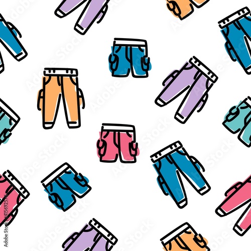 Cargo pants seamless pattern. White isolated background