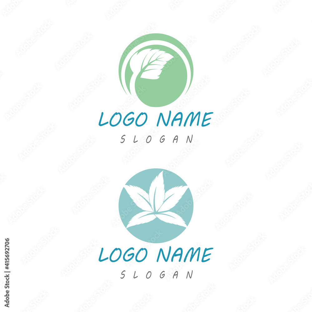 Fototapeta premium Mint leaves flat vector color icon template illustration design
