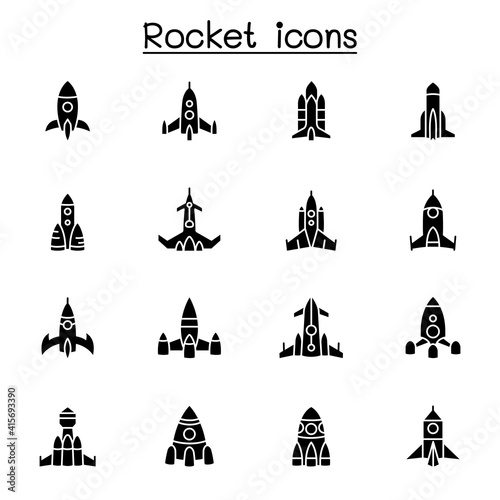 Rocket, spaceship, spacecraft icon set vector illustration graphic design