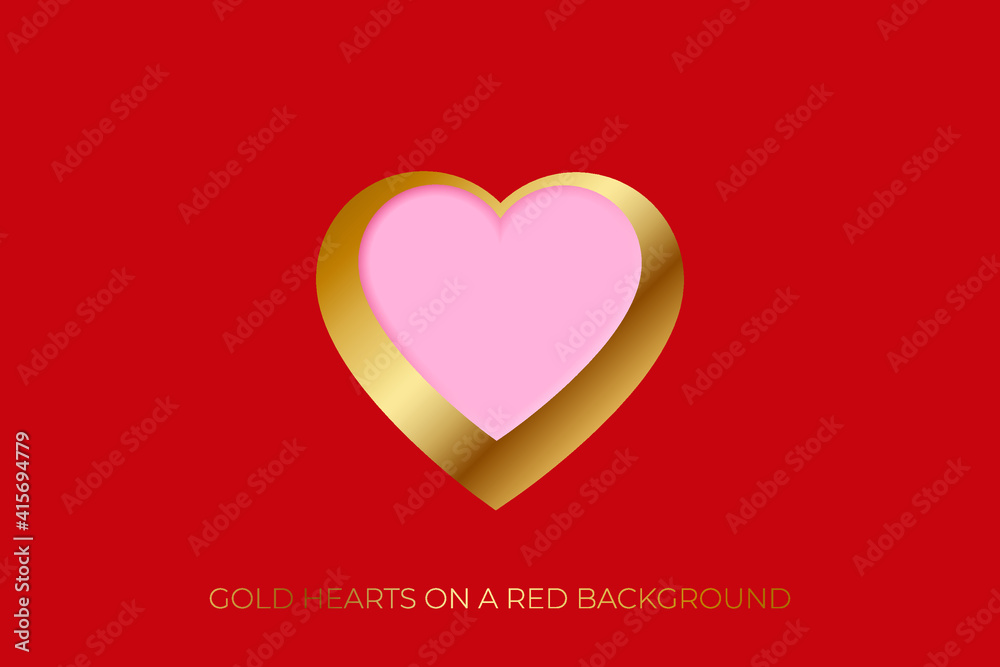 Valentines hearts postcard. Paper flying elements on pink background. Vector symbols of love in shape of heart design.