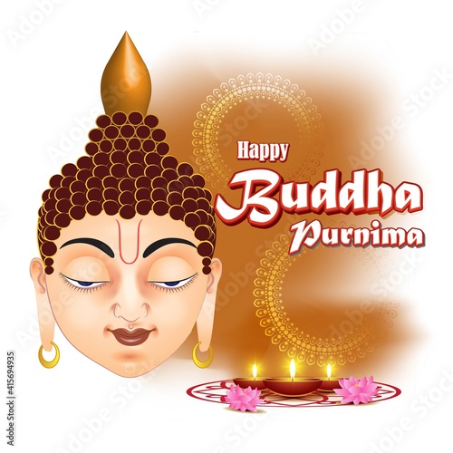 Indian Buddha Purnima festival(vesak day) with text, illustration is showing Buddha seating and absorbed in meditation 