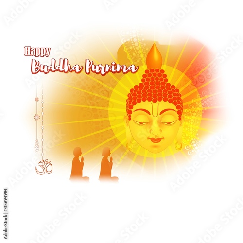 Indian Buddha Purnima festival(vesak day) with text, illustration is showing Buddha seating and absorbed in meditation 