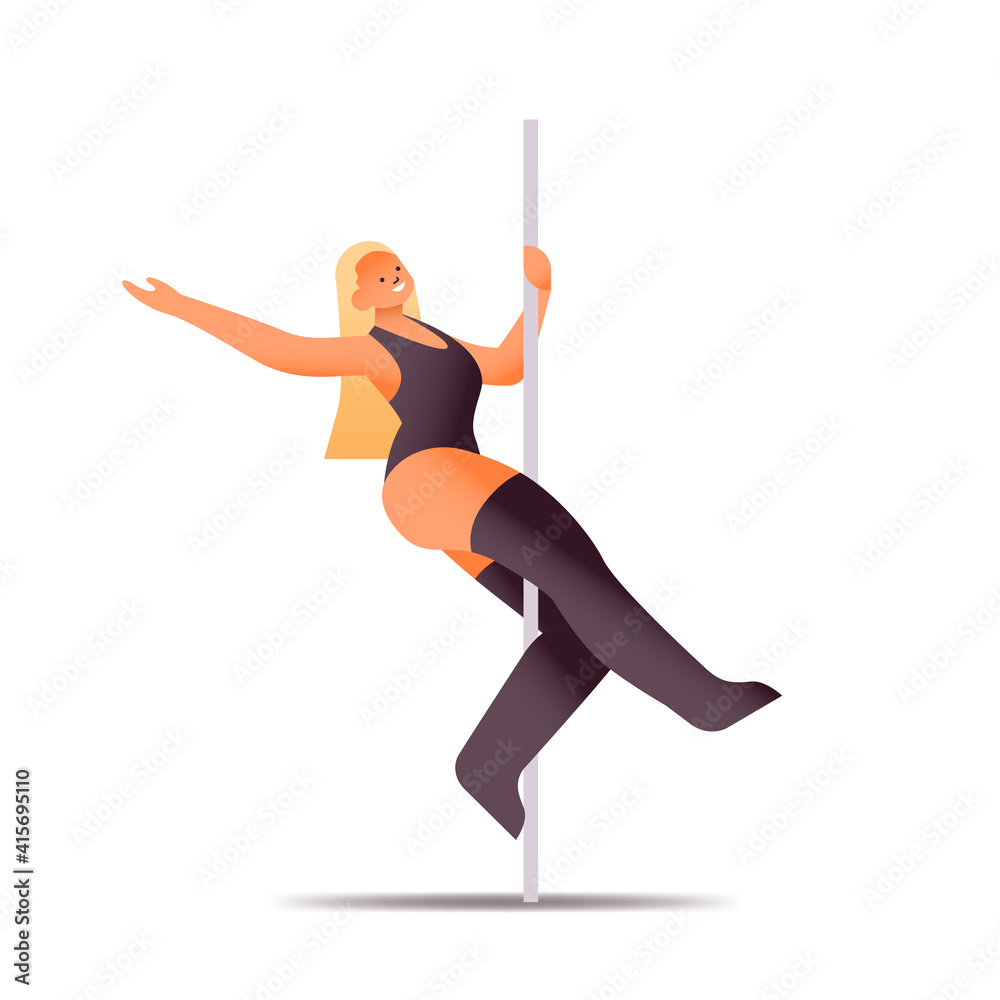 female dancer in sportswear pole dance woman doing dancing exercises on pilon isolated full length vector illustration female dancer in sportswear pole dance woman doing dancing exercises on pilon isolated full length vector illustration