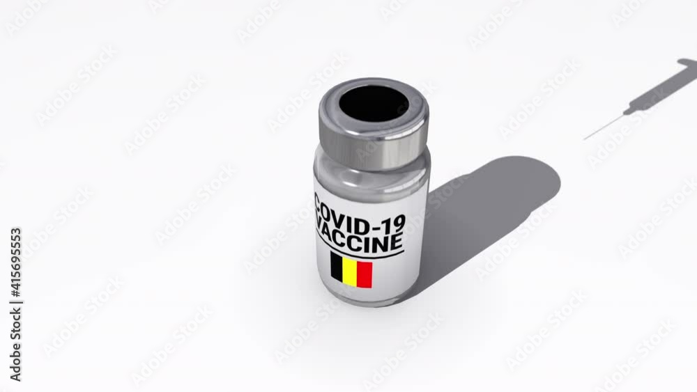 Seamless looping 3D animation of the covid-19 vaccine injection of a bottle with the flag of Belgium in 4K resolution Seamless looping 3D animation of the covid-19 vaccine injection of a bottle with the flag of Belgium in 4K resolution