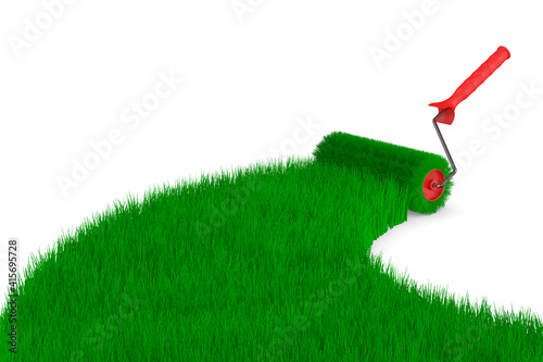 roller brush and grass on w...