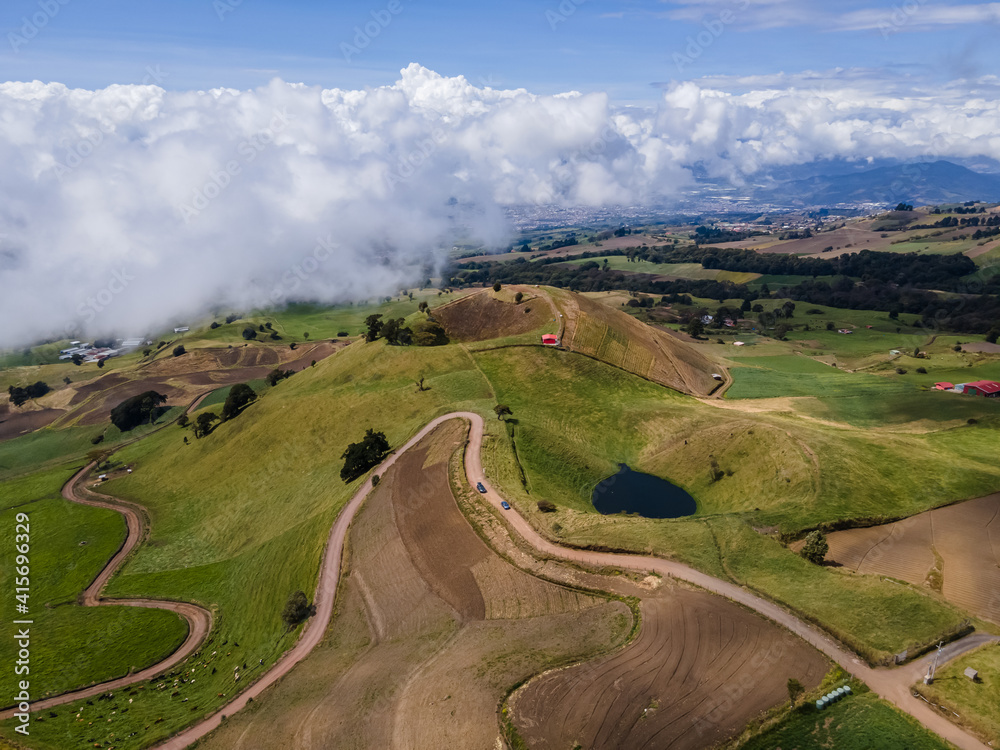 Fototapeta premium Beautiful aerial view of the Meadow hills in Cartago Costa Rica