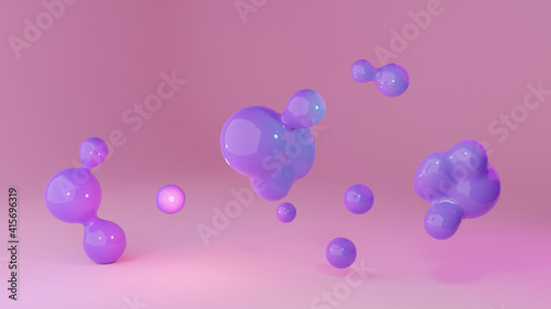 Fototapeta Naklejka Na Ścianę i Meble -  abstract blue futuristic bubble shape particle with pink background. 3d render illustration