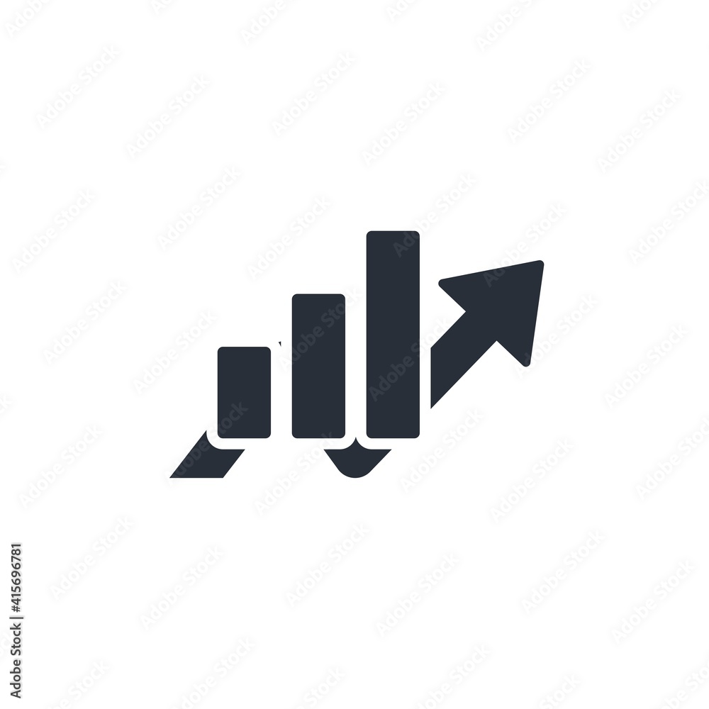 Arrow and growth graph. Increase. Vector linear icon isolated on white background. Arrow and growth graph. Increase. Vector linear icon isolated on white background.