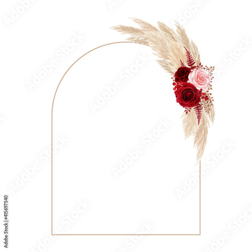 Beautiful arch frame with dry pampas grass and roses