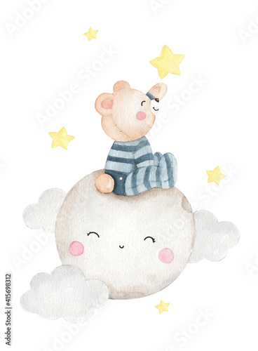 Cute little bear watercolor illustration 