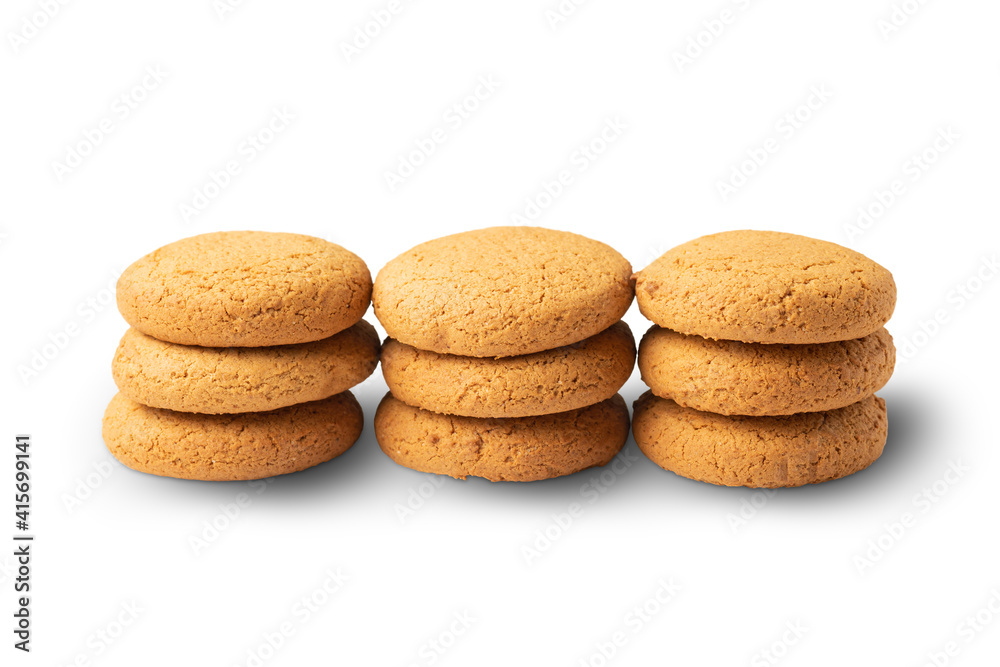 group of oatmeal cookies isolated on white background
