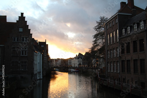 Amsterdam canals with a sunset