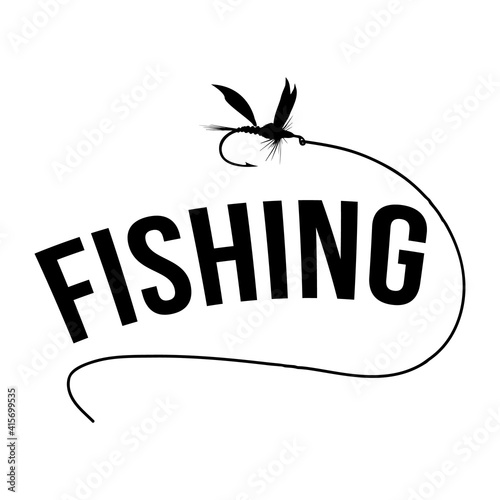 black fly fishing lure logo with letter design vector symbol graphic concept