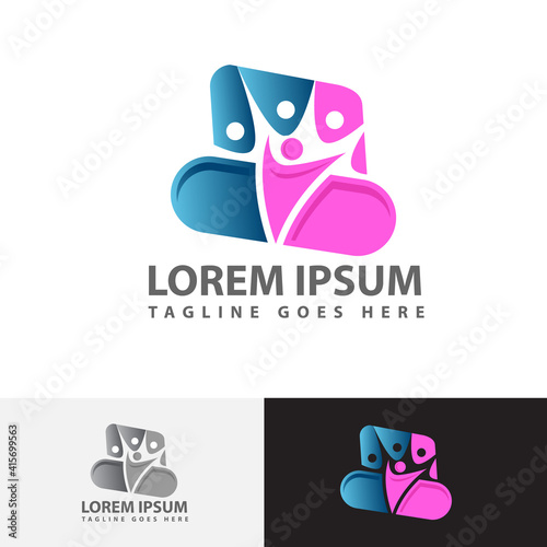 4 four people logo template vector design group sign of persons community symbol