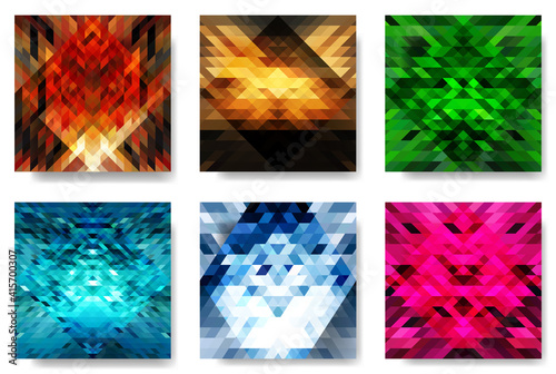 6 pixelated patterns : Autumn, sunset, green, water, ice, pink