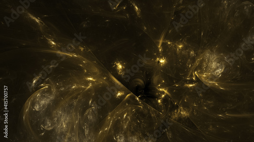 Abstract colorful golden shiny shapes. Fantasy light background. Digital fractal art. 3d rendering.
