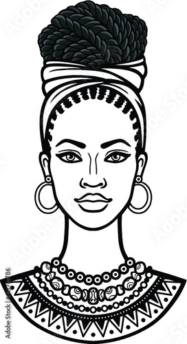 Wallpaper Mural African beauty: animation portrait of the  beautiful black woman in a turban. Monochrome drawing. Vector illustration isolated on a white background. Print, poster, t-shirt, card. Torontodigital.ca