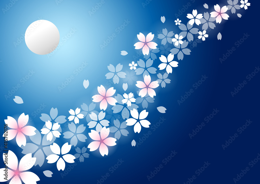 夜桜と満月 ベクターイラスト素材 青背景 Stock Vektorgrafik Adobe Stock