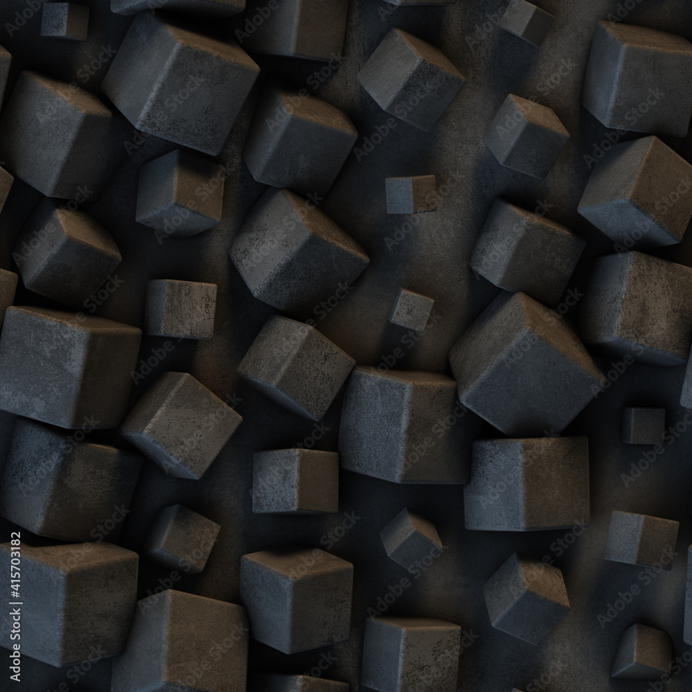 Seamless background of black cement cubes 3D rendering Seamless background of black cement cubes 3D rendering