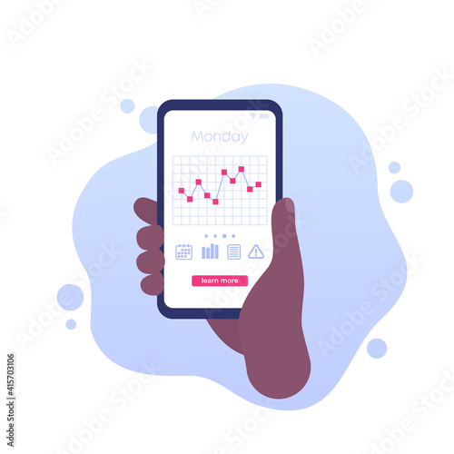 glucose levels chart in mobile app, vector