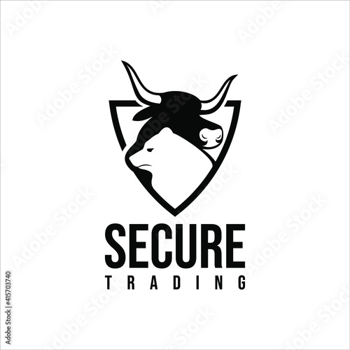 bear and bull trading logo template, modern animal vector silhouette with shield for secure business or finance design template inspiration