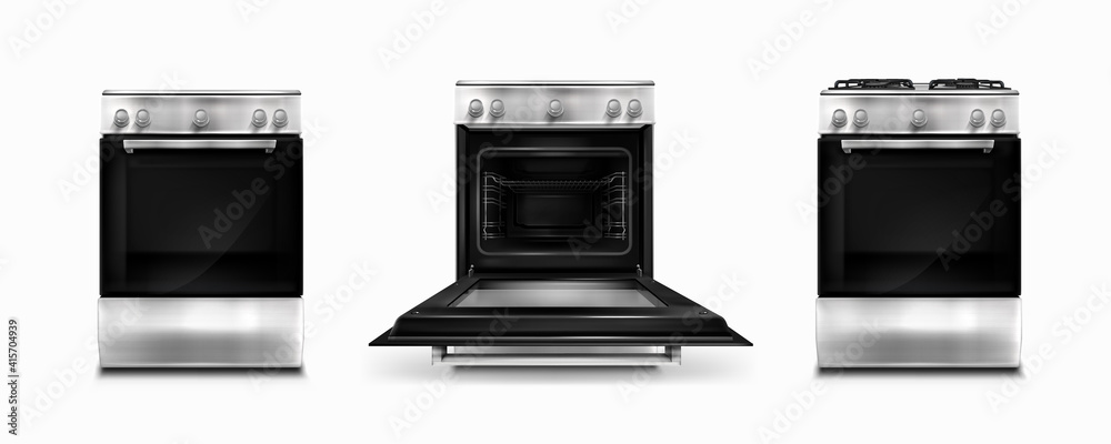 Gas Stove Induction Cooking Panel With Electric Oven With Open Closed ...
