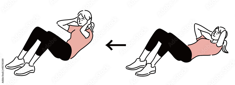 腹筋 運動 女性 エクササイズ イラスト 手描き Stock Vector Adobe Stock
