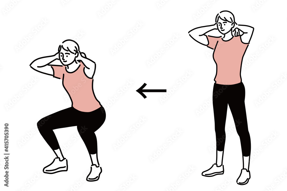 スクワット 運動 女性 エクササイズ イラスト 手描き Stock Vector Adobe Stock