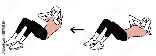 腹筋　運動　女性　エクササイズ　イラスト　手描き
