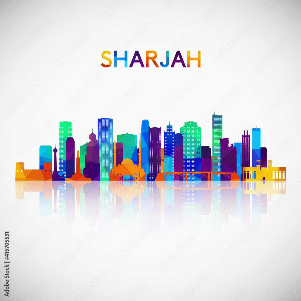 Sharjah skyline silhouette in colorful geometric style. Symbol for your design. Vector illustration.