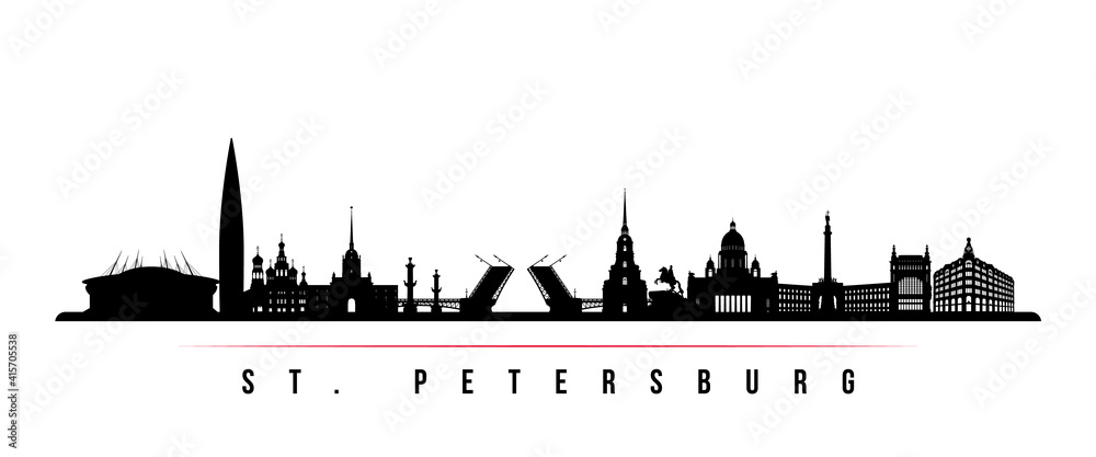 St. Petersburg skyline horizontal banner. Black and white silhouette of St. Petersburg, Russia. Vector template for your design.