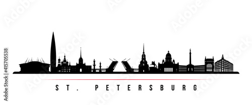 St. Petersburg skyline horizontal banner. Black and white silhouette of St. Petersburg, Russia. Vector template for your design. photo