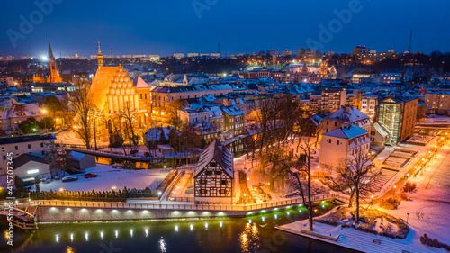 Downtown of Bydgoszcz at dusk in winter, Poland