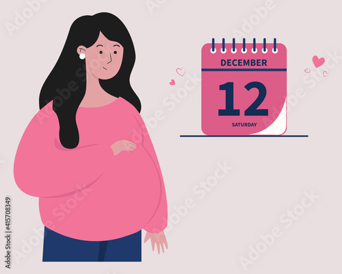 Birth prediction date or pregnancy due date concept illustration