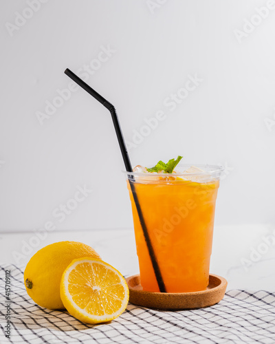fresh orange and lemon juice or Lemon tea concept 