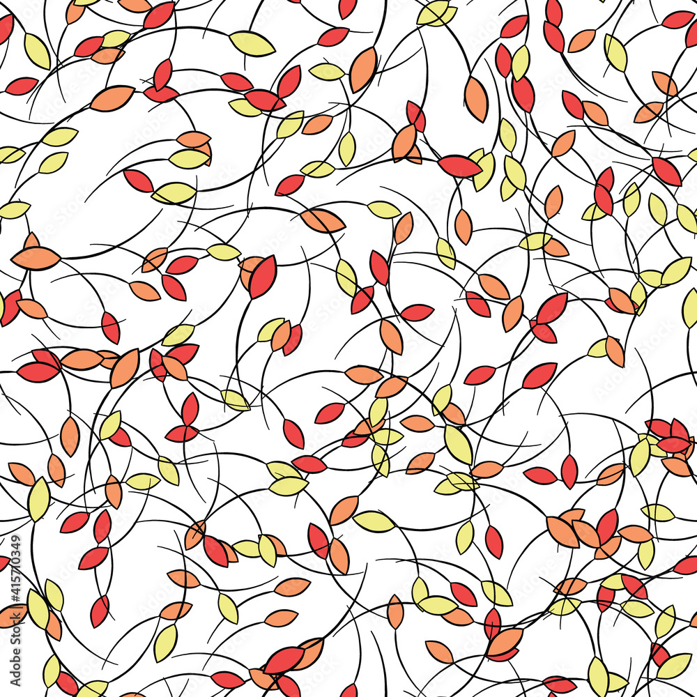 Vector seamless texture background pattern. Hand drawn, red, yellow, orange, black, white colors.