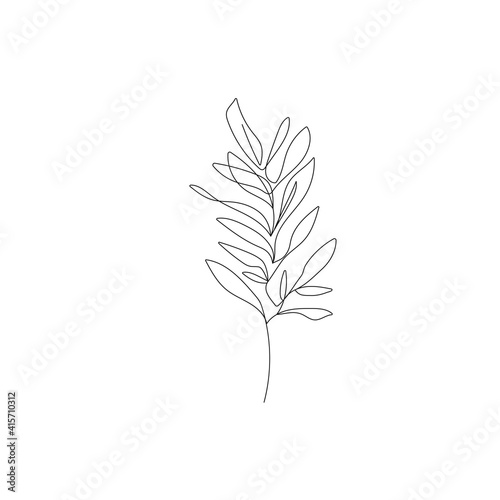 Continuous Line Drawing of Leaves Black Sketch Isolated on White Background. Simple Leaf One Line Illustration. Minimalist Botanical Drawing. Vector EPS 10.