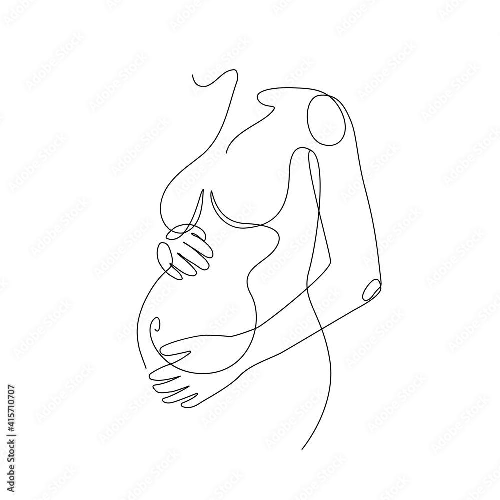 Pregnant Woman Continuous Line Drawing. Single Line Drawing of Pregnant Woman. Happy Mother Minimalist Contour Illustration. Vector EPS 10. Pregnant Woman Continuous Line Drawing. Single Line Drawing of Pregnant Woman. Happy Mother Minimalist Contour Illustration. Vector EPS 10.