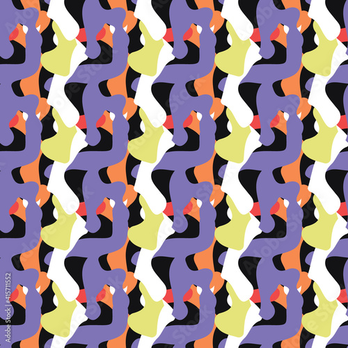 Vector seamless texture background pattern. Hand drawn  purple  orange  yellow  white  black colors.