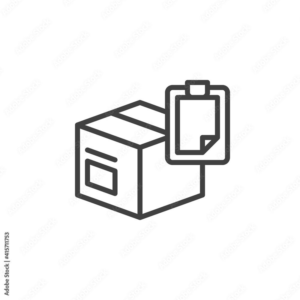 Delivery checklist line icon. Courier logistic linear style sign for mobile concept and web design. Parcel box and clipboard outline vector icon. Symbol, logo illustration. Vector graphics Delivery checklist line icon. Courier logistic linear style sign for mobile concept and web design. Parcel box and clipboard outline vector icon. Symbol, logo illustration. Vector graphics