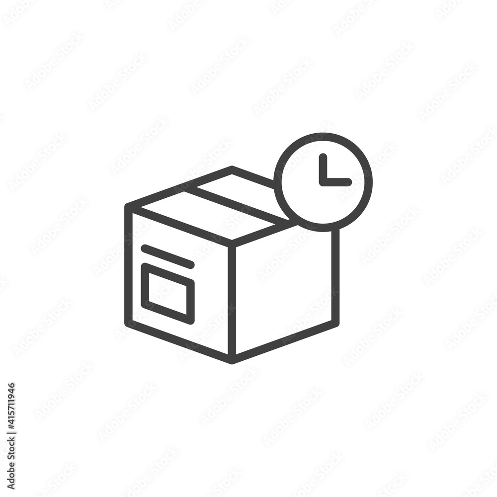 Parcel fast delivery line icon. linear style sign for mobile concept and web design. Box with clock outline vector icon. Symbol, logo illustration. Vector graphics Parcel fast delivery line icon. linear style sign for mobile concept and web design. Box with clock outline vector icon. Symbol, logo illustration. Vector graphics