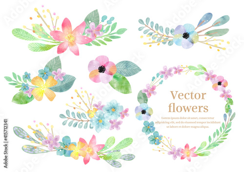 水彩のお花の飾りフレームセット © Olivia