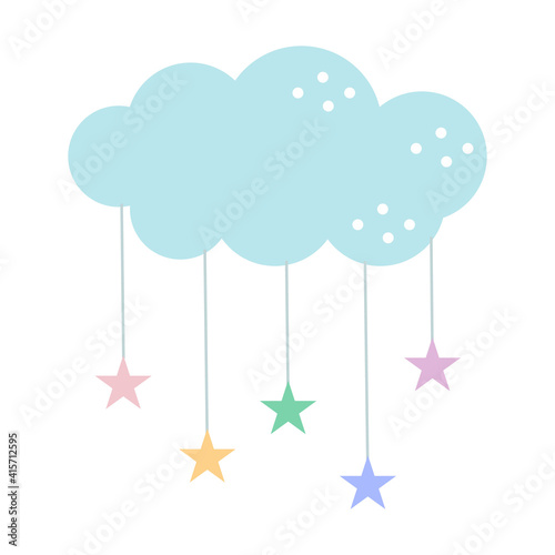 Star cloud, flat color vector illustration, design, decoration, print, icon