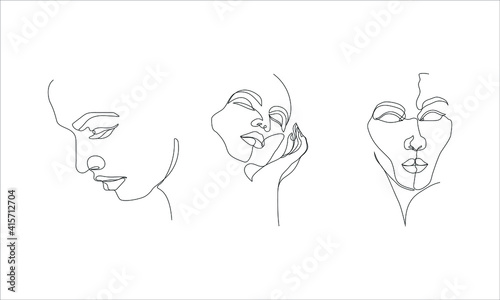 illustration of expressive and elegant woman's faces in one line art style. continuous drawing in vector best used for skincare and beauty product icon package, art prints, posters, etc.
