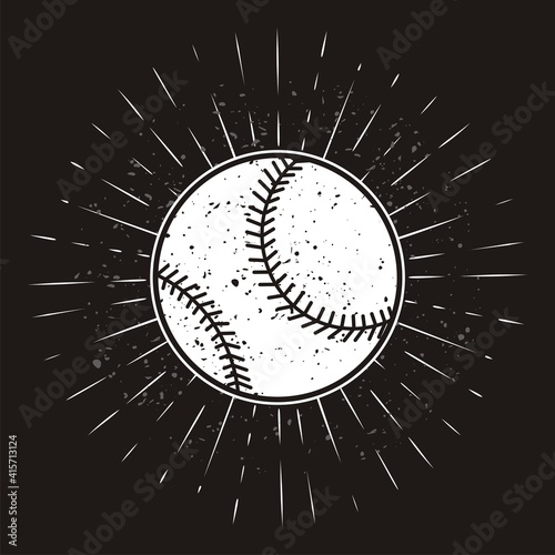 Vintage baseball with sunburst on grunge background