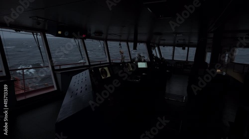 Navigation bridge of vessel in rough sea