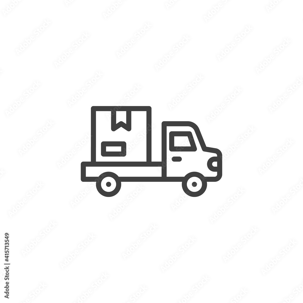 Parcel delivery truck line icon. linear style sign for mobile concept and web design. Package logistics outline vector icon. Symbol, logo illustration. Vector graphics