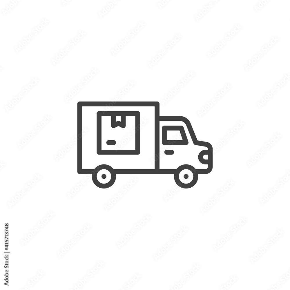 Delivery truck line icon. linear style sign for mobile concept and web design. Parcel shipping truck outline vector icon. Symbol, logo illustration. Vector graphics