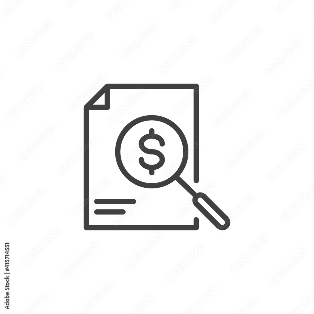 Financial analysis line icon. linear style sign for mobile concept and web design. Magnifying glass and financial document outline vector icon. Business analytics symbol, logo illustration. Financial analysis line icon. linear style sign for mobile concept and web design. Magnifying glass and financial document outline vector icon. Business analytics symbol, logo illustration.
